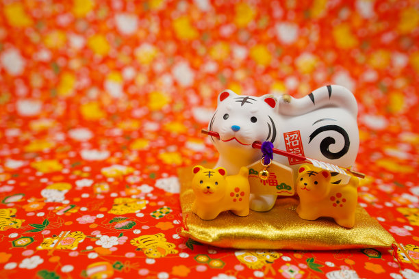 老虎娃娃和背景背景(年卡材料)图片下载