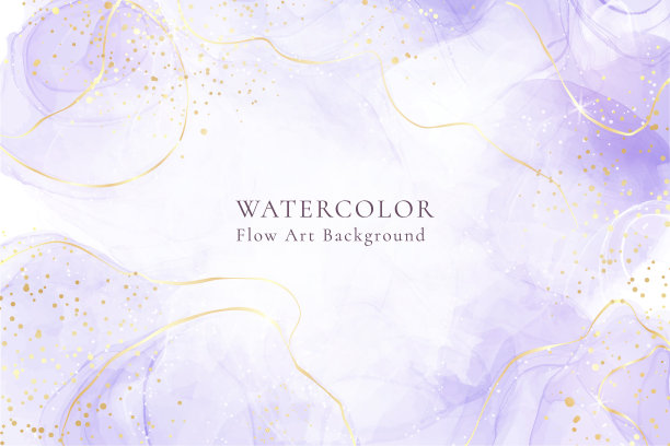 紫色薰衣草液体水彩背景与金色线条。蜡笔紫大理石酒精墨水绘制效果。矢量插图设计模板的婚礼邀请，菜单，回复图片下载