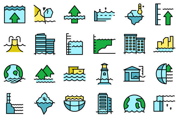 海平面上升图标矢量图集图片下载
