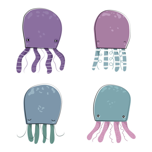 可爱的卡通水母套装。有趣的海洋动物设计。矢量插图。图片下载