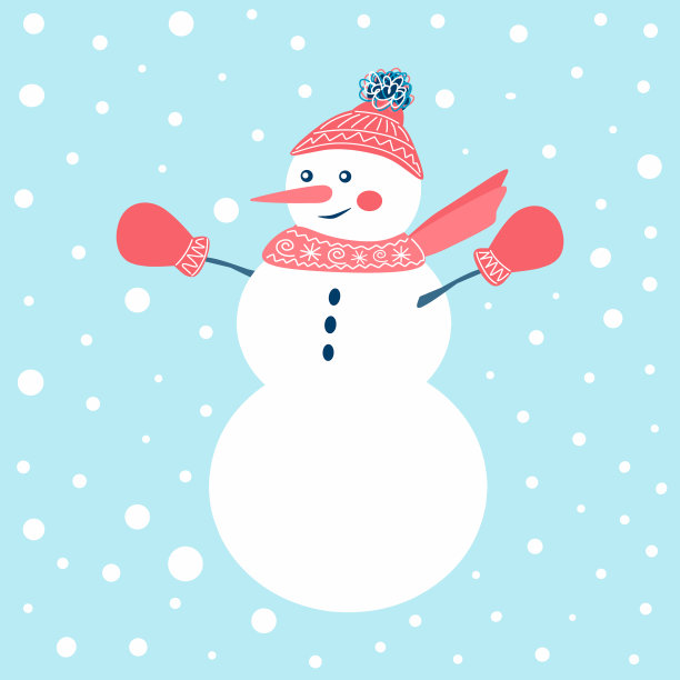 可爱的卡通雪人在蓝色的背景图片下载