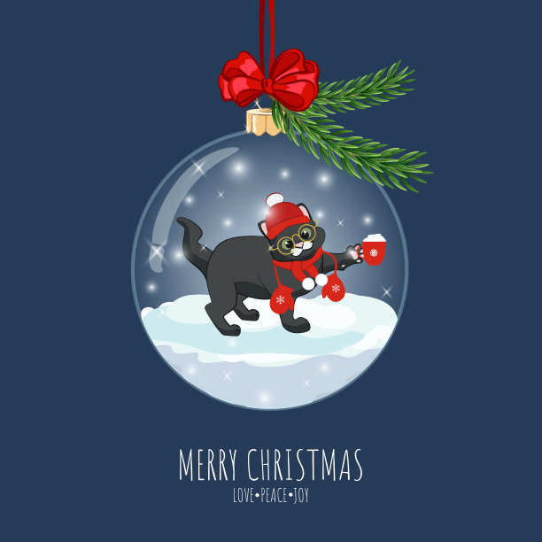 圣诞树玻璃球装饰与猫图片下载