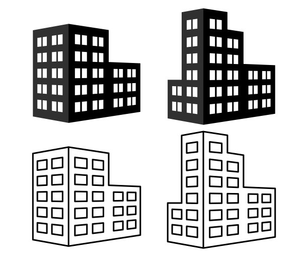 建筑物线条图标集：建筑概念，可用于办公室、城市、房地产等主题的矢量图图片下载