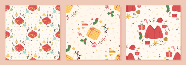 集有机手绘圣诞无缝图案矢量插图图片下载