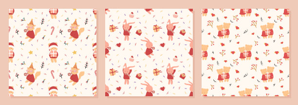 集有机手绘圣诞无缝图案矢量插图图片下载