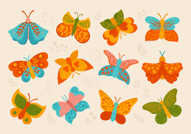 蝴蝶异国情调华丽集优雅飞蛾程式化的热带昆虫明亮的翅膀向量图片下载