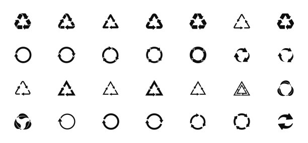 回收图标的集合。回收标志集合。标志生物、生态、清洁。不停旋转的箭。矢量图图片下载