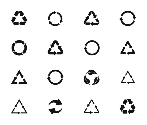 回收图标的集合。回收标志集合。标志生物、生态、清洁。不停旋转的箭。矢量图图片下载