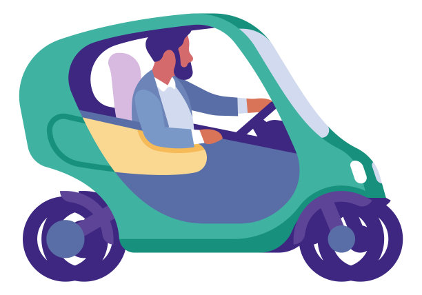 开着绿色迷你车的男人。电力环保交通图片下载