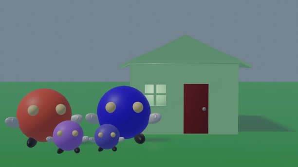 3D渲染一个四口之家在他们的家。图片下载