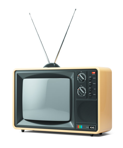 旧的黄色电视与CRT屏幕孤立在白色背景3D图片下载