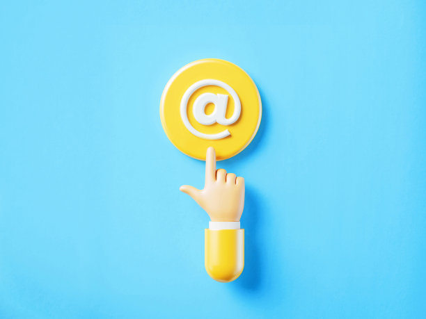 卡通风格的人手点击黄色按钮:At符号读On按钮图片下载