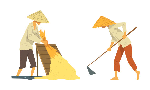 亚洲农民戴着草帽在稻田里劳作图片下载