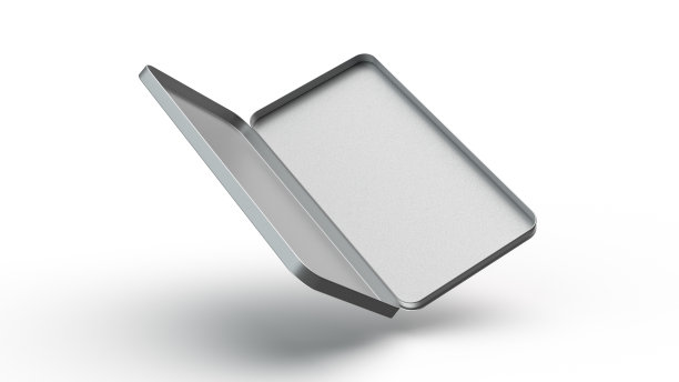 长方形银色铅笔盒在空中飞行白色空白不锈钢文具盒或孤立的3d插图图片下载