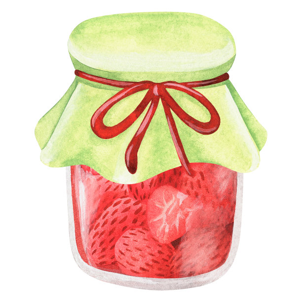 草莓酱。水彩插图。孤立在一个白色的背景。为你的设计。图片下载