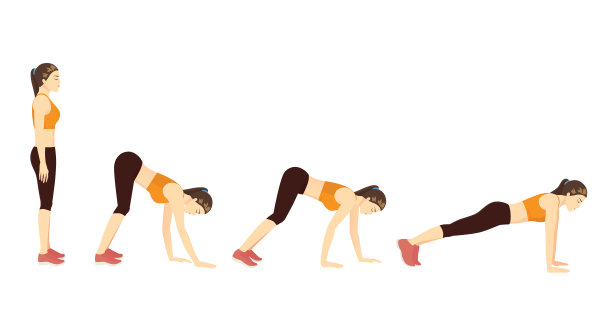 女人做的手走在4步腹肌和腿筋和肩膀。关于锻炼图的卡通插图。图片下载