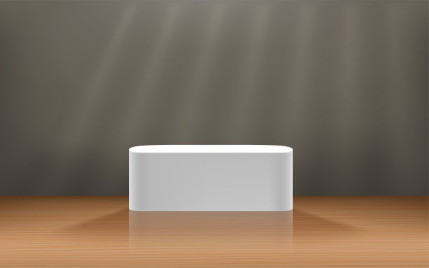 木制空室内模型与讲台和镜子地板。模板的设计。向量的三维演示图片下载