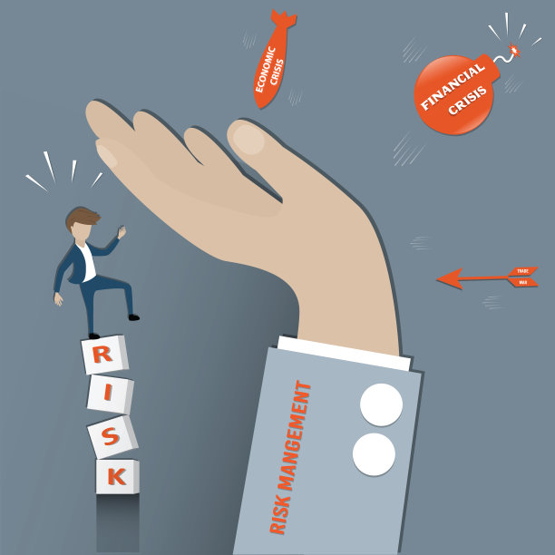 平的风险管理，大手盖住年轻人站在不稳的话风险向量图片下载