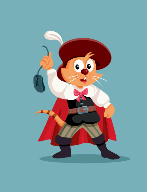 穿着靴子的猫拿着电脑鼠标矢量卡通图片下载