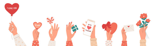 情人节的手与礼物和心图片下载