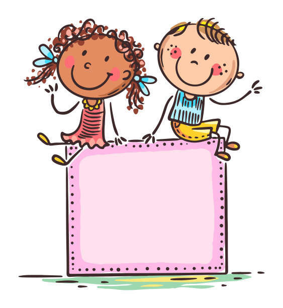 快乐的涂鸦卡通孩子与一个空白的框架图片下载