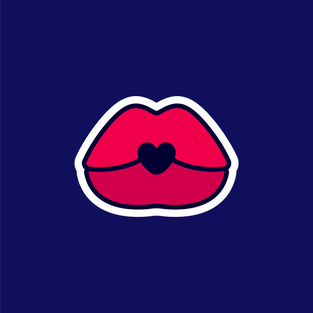 性感的嘴唇，女性美丽的嘴与心，贴纸在卡通风格图片下载