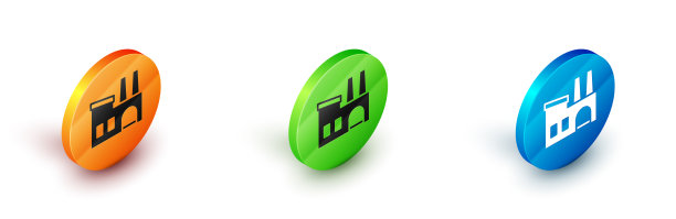 在白色上孤立的等距工厂图标图片下载