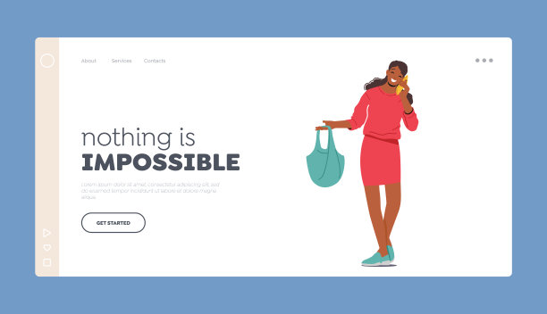 手机通讯概念着陆页模板。年轻快乐的女人通过智能手机与朋友交谈图片下载