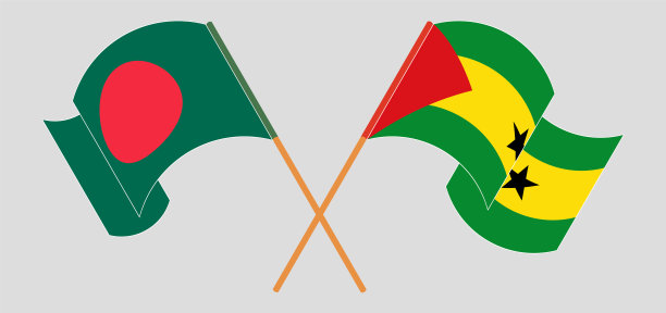 孟加拉、圣多美和普林西比的旗帜飘扬图片下载