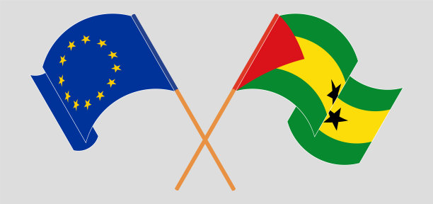 欧盟和圣多美和普林西比的旗帜飘扬图片下载