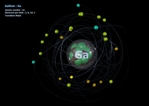 黑色的镓原子，有详细的核和它的31个电子图片下载