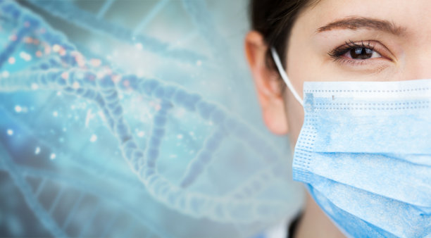 女医生特写与DNA病毒复制空间图片下载
