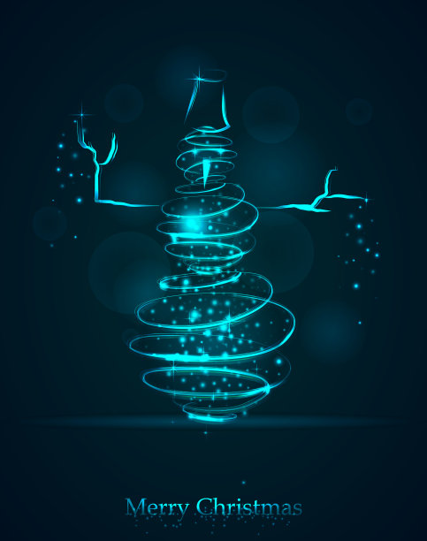 神奇的蓝色冬天雪人。发光的螺旋形痕迹与闪闪发光的灰尘图片下载