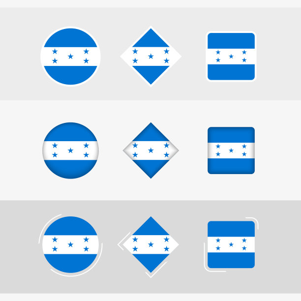 洪都拉斯国旗图标设置，矢量旗帜的洪都拉斯。图片下载