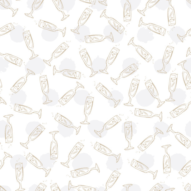 向量简单的白色男中音香槟酒杯酒杯无缝图案。完美的织物，餐厅菜单和婚礼贺卡背景。图片下载