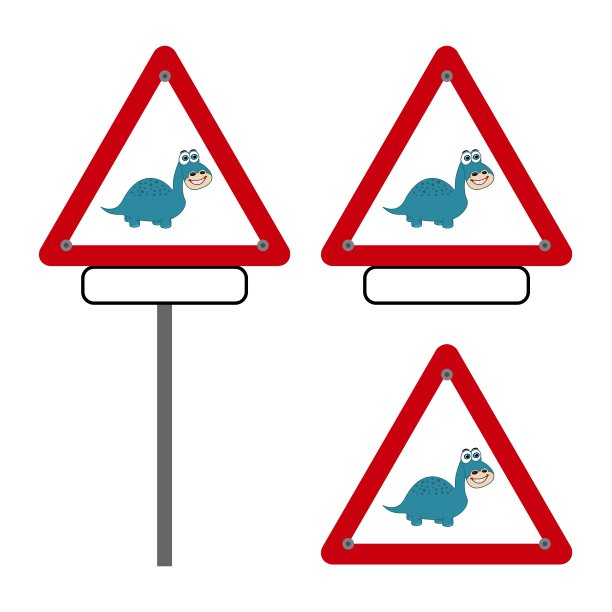 食草恐龙危险路标在白色和红色背景-向量图片下载