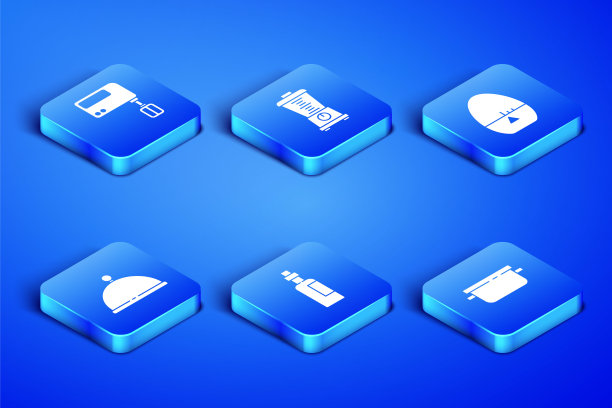 设置烹饪锅，电动搅拌器，橄榄油，覆盖托盘，搅拌机和厨房计时器图标。向量图片下载