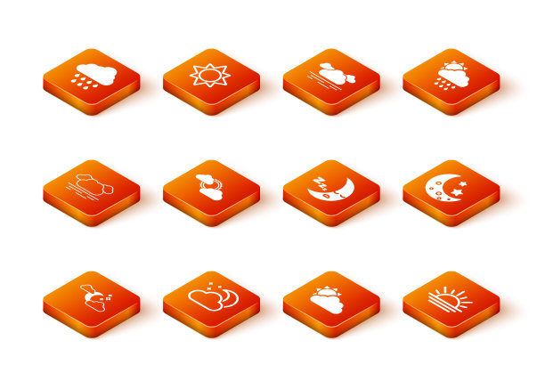 设置云与月亮和星星，太阳云天气，月亮图标，日落图标。向量图片下载