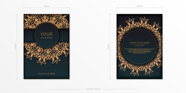 深绿色明信片模板与白色抽象曼荼罗点缀。优雅和经典的元素准备印刷和排版。矢量插图。图片下载