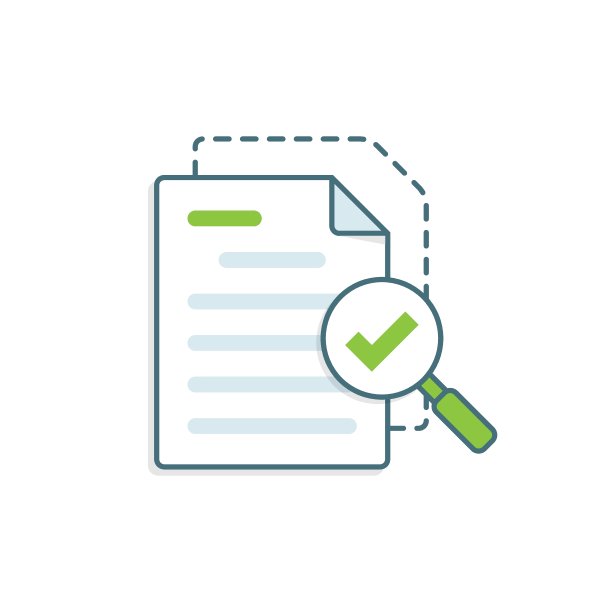 放大镜与文件图标在平面风格。报告单独背景的批准矢量图。纸质单签的经营理念。图片下载