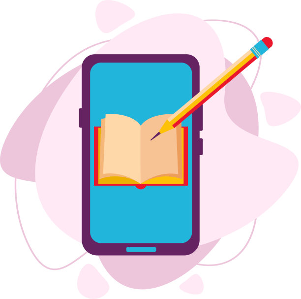 教育的概念。智能手机里的一本书和一支铅笔。图片下载