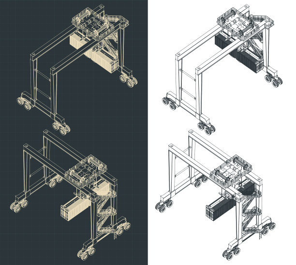 橡胶轮胎式架空龙门起重机的等距图纸图片下载