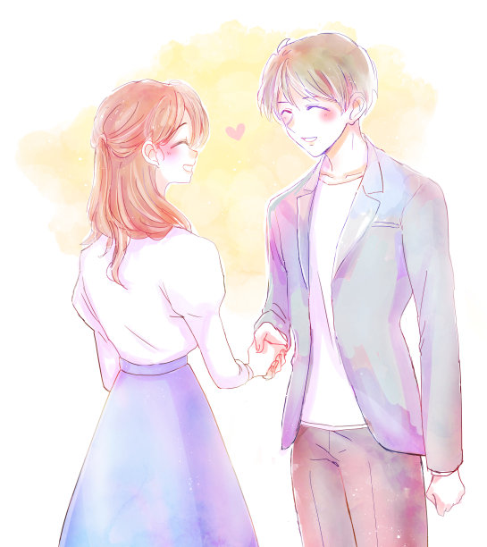 一对夫妇握手的插图图片下载