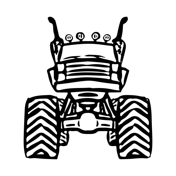 怪物卡车图标。越野。黑色轮廓墨水剪影。前视图。矢量图。孤立的画在一个白色的背景。隔离。图片下载