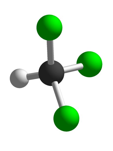 白色背景上的氯仿3D分子结构：三氯甲烷分子图片下载