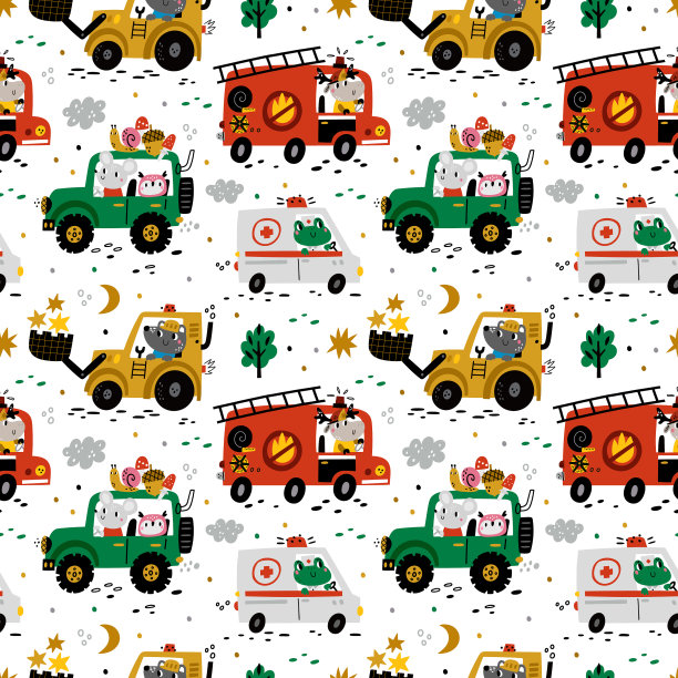 无缝的动物司机图案可爱的森林图片下载