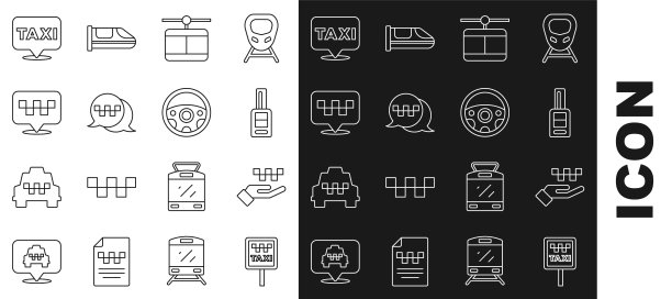 设置线出租车停靠站路牌，手握，车钥匙遥控器，缆车，出租车呼叫电话服务，位置，方向盘图标。向量图片下载