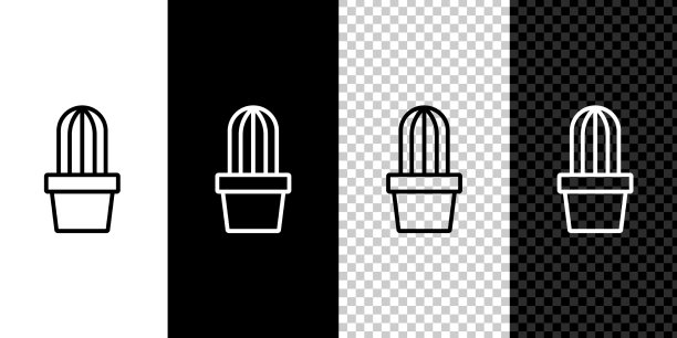 设置行仙人掌和多汁植物在锅图标孤立图片下载