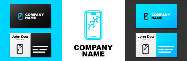 蓝线智能手机与破碎的屏幕图标图片下载