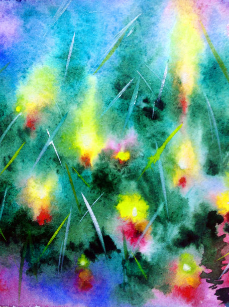 水彩彩色明亮纹理抽象背景手工制作。圣诞节。优雅的圣诞树上装饰着球和蜡烛图片下载